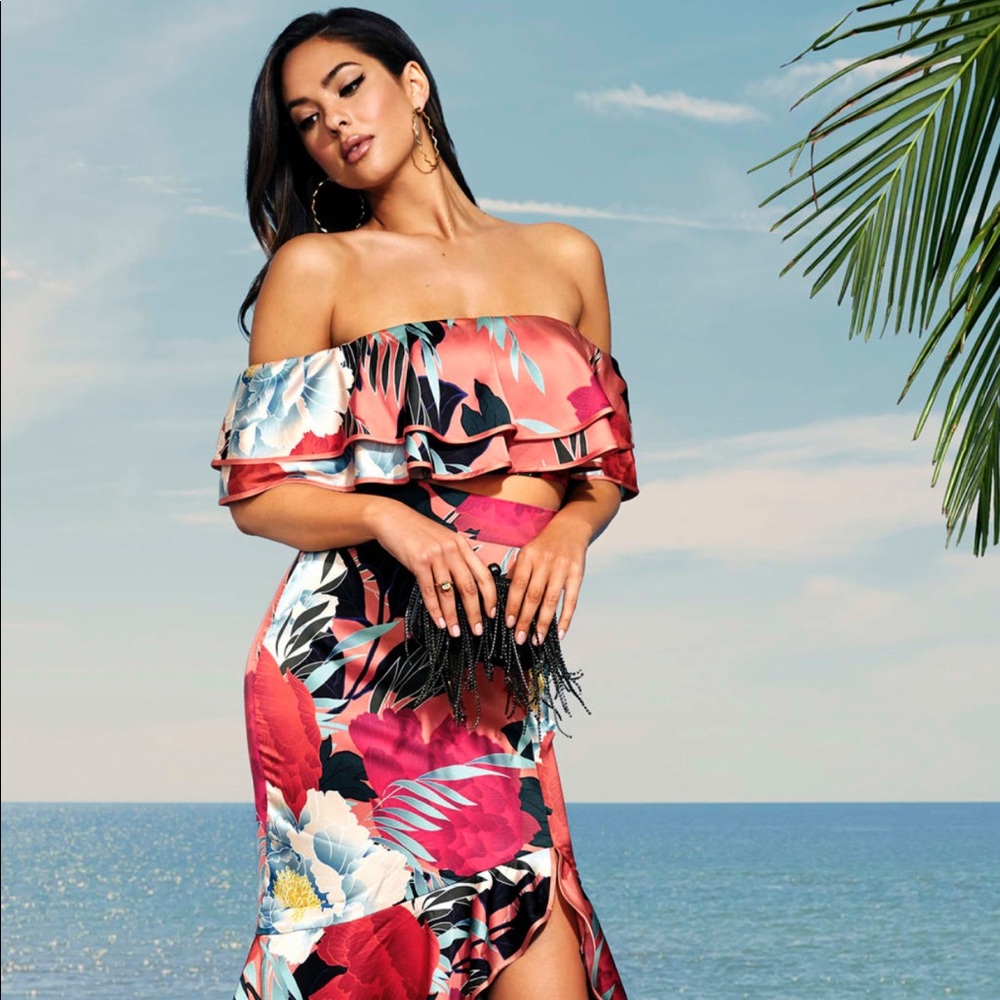 New Guess Marciano Beachfront Babylon Off Shoulder Ruffle Crop Top XS